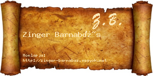 Zinger Barnabás névjegykártya